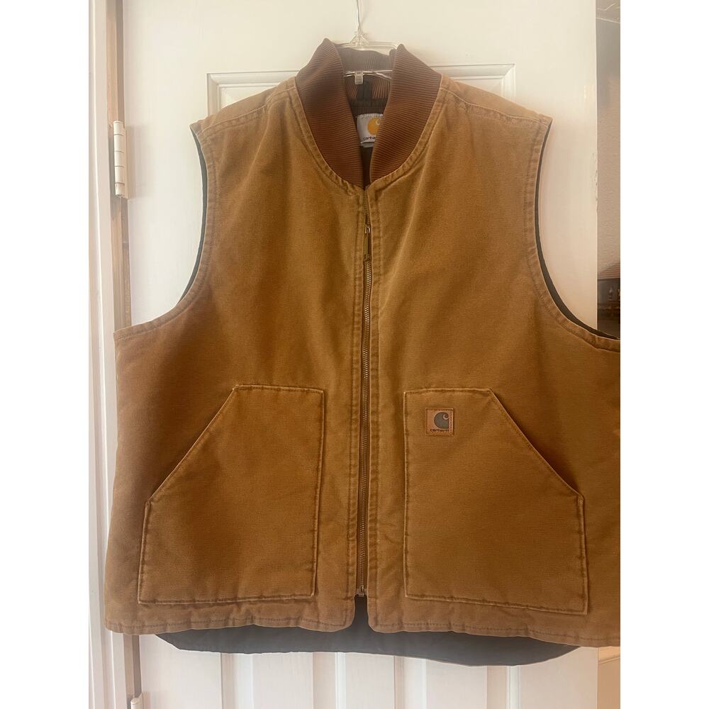 Carhartt V02211 Canvas Vest Men XL Brown Western Cowboy Grunge Aztec Blue Collar